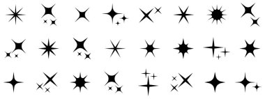 Yıldız koleksiyonu. Yıldız vektör simgeleri. Şeffaf arkaplanda izole edilmiş siyah yıldız kümesi. Yıldız simgesi vektör illüstrasyonu