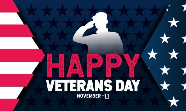 Amerikan bayrağıyla Ulusal Gaziler Günü şablonu. Hizmet eden herkesi onurlandırmak. Metin yazımlı tatil konsepti vektörü, arkaplan için mükemmel, Tebrik Kartı, Poster, Banner, Web ve Sosyal Medya Postası. 