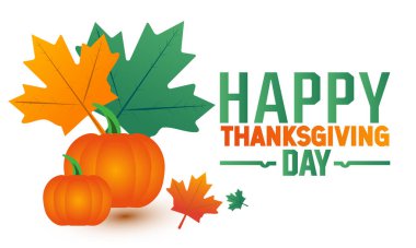 Sonbahar yaprakları ve sarı balkabağı resimleriyle Şükran Günü 'nüz kutlu olsun. Şükran Günü bayramı kutlaması, sonbahar tatili konsept şablonu. Yazılı, tebrik kartı, Poster, Banner, Web ve Sosyal Medya Postası için mükemmel.. 