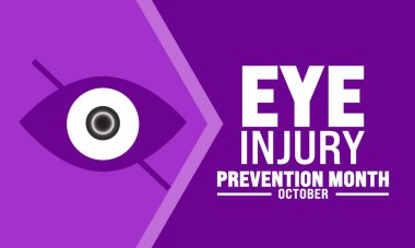 Eye INJURY PREVENTION  month october .Shield, eye, stethoscope, heart and plus icon. Great for cards, banners, posters, social media and more. White background.