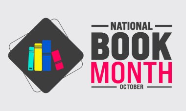 Ekim ayıdır. Kutlama, okuma, yazma ve edebiyatın önemine odaklanır. arkaplan, pankart, kart, poster tasarımı için metin yazma standart rengi kullan.