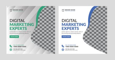 Sarı ve mavi renkli dijital pazarlama sosyal medya poster şablonu tasarımı, kare çevrimiçi pazarlama ticari afiş tasarımı şablonu