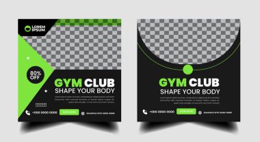 Spor salonunun sosyal medya pankart şablonu standart renk, spor, spor, spor, spor ve spor sosyal medya sonrası afiş tasarımı.