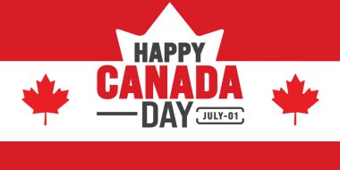 Happy Canada Day card on red wavy background. Vector illustration. clipart