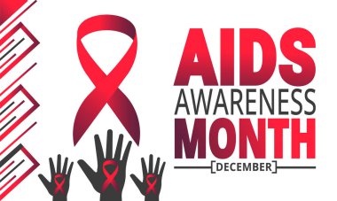 Aralık AİDS Farkındalık Ayı. Tatil konsepti. Pankart, arkaplan, tebrik kartı, metin yazımlı poster tasarım şablonu, standart sosyal medya postası için uygun.