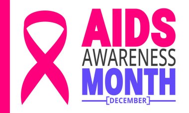 Aralık AİDS Farkındalık Ayı. Tatil konsepti. Pankart, arkaplan, tebrik kartı, metin yazımlı poster tasarım şablonu, standart sosyal medya postası için uygun.