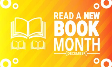 Ulusal Okuma Yeni Bir Kitap Ayı. Tatil konsepti. Pankart, arkaplan, tebrik kartı, metin yazımlı poster tasarım şablonu, standart sosyal medya postası için uygun.