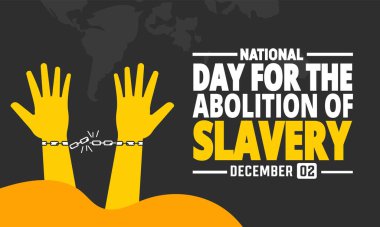 Aralık, Uluslararası Köleliğin Kaldırılması Günüdür. Tatil konsepti. Pankart, arkaplan, tebrik kartı, metin yazımlı poster tasarım şablonu, standart sosyal medya postası için uygun.