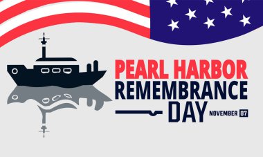 Ulusal Pearl Harbor Anma Günü. 7 Aralık Vektör illüstrasyonu. Tatil konsepti. Pankart, arkaplan, tebrik kartı, metin yazımlı poster tasarım şablonu, standart sosyal medya postası için uygun.