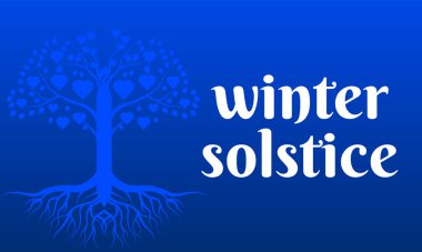 Aralık, Kış Gündönümü Vektör illüstrasyonudur. Tatil konsepti. Pankart, arkaplan, tebrik kartı, metin yazımlı poster tasarım şablonu, standart sosyal medya postası için uygun.