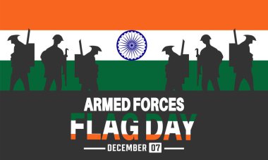 Silahlı Kuvvetler Bayrak Günü. Hindistan 'da her yıl 7 Aralık bayramı konsepti, pankart, arkaplan, tebrik kartı, yazılı poster tasarımı, standart sosyal medya postası için uygun.