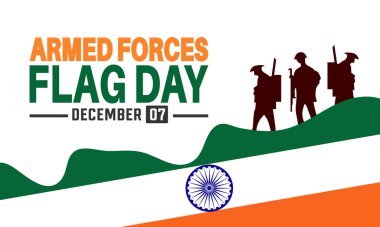 Silahlı Kuvvetler Bayrak Günü. Hindistan 'da her yıl 7 Aralık bayramı konsepti, pankart, arkaplan, tebrik kartı, yazılı poster tasarımı, standart sosyal medya postası için uygun.