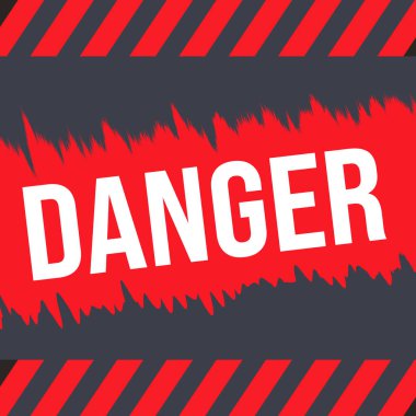 Tehlike, Coution, Attantion, Radyasyon Uyarı İşareti, İnşaat Sanayi sarı tabelasının altında kalın. İş tehlikesi ve dikkat pankartı uyarısı. İş kavramları, arka planlar, etiket, poster, çıkartma, işaret için mükemmel 