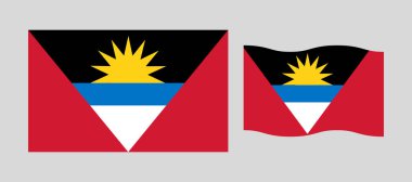 Antigua ve Barbuda vektör illüstrasyonu bayrağı standart boyut ve orantılı. Doğru boyut ve renkte ulusal bayrak amblemi. Antigua resmi ulusal bayrağı.