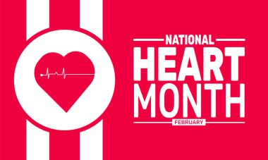 Şubat, Ulusal Kalp Ayı 'nın arka plan şablonu. Afişler, kartlar, posterler ve sosyal medya için mükemmel. Profesyonel görünüm için metin yazımı ve klasik renk içeren vektör tasarımı