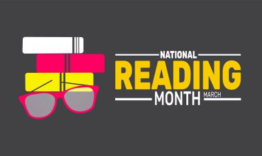 Mart Ulusal Okuma Ayı 'dır. Bu tatil temalı tasarım arka planlar, afişler, tebrik kartları, yazılı posterler, klasik sosyal medya paylaşımları için mükemmel. vektör illüstrasyonu