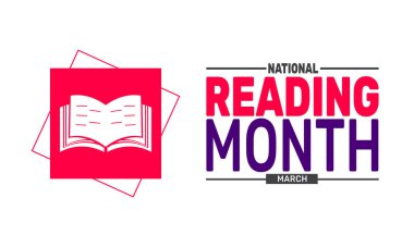 Mart Ulusal Okuma Ayı 'dır. Bu tatil temalı tasarım arka planlar, afişler, tebrik kartları, yazılı posterler, klasik sosyal medya paylaşımları için mükemmel. vektör illüstrasyonu