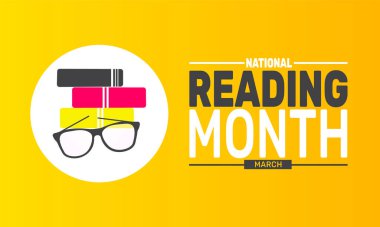 Mart Ulusal Okuma Ayı 'dır. Bu tatil temalı tasarım arka planlar, afişler, tebrik kartları, yazılı posterler, klasik sosyal medya paylaşımları için mükemmel. vektör illüstrasyonu