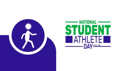 Ulusal Öğrenci Atletizm Günü. 6 Nisan. Tatil konsepti. Pankart, arkaplan, tebrik kartı, metin yazımlı poster tasarım şablonu, standart sosyal medya postası için uygun.