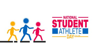 Ulusal Öğrenci Atletizm Günü. 6 Nisan. Tatil konsepti. Pankart, arkaplan, tebrik kartı, metin yazımlı poster tasarım şablonu, standart sosyal medya postası için uygun.