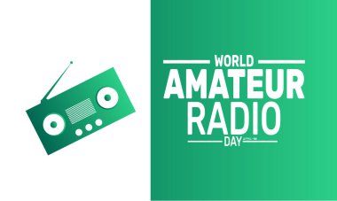 Dünya Amatör Radyo Günü. 18 Nisan. Tatil konsepti. Pankart, arkaplan, tebrik kartı, metin yazımlı poster tasarım şablonu, standart sosyal medya postası için uygun.