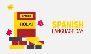 Nisan, İspanyolca Dil Günü 'dür. tatil konsepti. Pankart, arkaplan, tebrik kartı, metin yazımlı poster tasarım şablonu, standart sosyal medya postası için uygun.