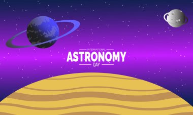 Astronomi günü. Tatil konsepti. Mavi arkaplan şablonu, pankart, pankart, kart, poster tasarım şablonu, metin yazımlı klasik sosyal medya postası için mükemmel.