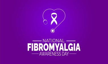Uluslararası Fibromiyalji Farkındalık Günü. Tatil konsepti. Arkaplan Şablonu, pankart, pankart, kartlar, poster tasarım şablonu, metin yazımlı Klasik Sosyal Medya Postası için mükemmel.