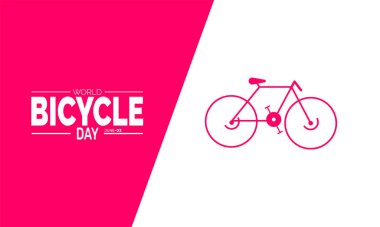 Dünya Bisiklet Günü Tatil Tasarımı. Afişler, afişler, tebrik kartları ve sosyal medya için mükemmel. Neşeli ve profesyonel görünüm için renkli çizimler ve zarif tipografi içerir