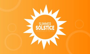 Yaz Gündönümü. Yılın en uzun günü 21 Haziran 'ı kutladı. Mevsimlik Poster, Afişler, Kartlar, Sosyal Medya ve Instagram Postası veya Yaz Arkaplan Tasarım İlham Vektörü İllüstrasyonu