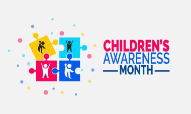 Çocukların Farkındalık Ayı. Çocuk Güvenliği Posteri, Farkındalık Afişi, Sosyal Medya Postası, Eğitim Kartları ve Arkaplan Tasarım İllüstrasyonu