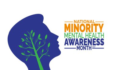 Ulusal Azınlık Akıl Sağlığı Bilinci Ay arkaplan illüstrasyonu. Tatil konsepti. Profesyonel resimli arkaplan, pankart, kart ve poster tasarım şablonu için kullan