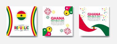 Gana Cumhuriyet Günü sosyal medya afişi, arka plan, reklam paketi, Instagram ve Facebook için kare şablonu. Gana bayrağı ve Gana bayrağı