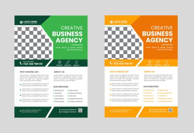 Mavi ve kırmızı renkli modern soyut iş broşürü tasarım şablonu. Minimalist yerleşimli yaratıcı modaya uygun A4 boyutlu el ilanı tasarımı. Şirket profesyonel pazarlama duyurusu broşürü