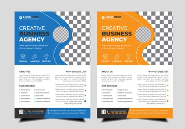 Mavi ve kırmızı renkli modern soyut iş broşürü tasarım şablonu. Minimalist yerleşimli yaratıcı modaya uygun A4 boyutlu el ilanı tasarımı. Şirket profesyonel pazarlama duyurusu broşürü