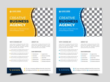 Mavi ve kırmızı renkli modern soyut iş broşürü tasarım şablonu. Minimalist yerleşimli yaratıcı modaya uygun A4 boyutlu el ilanı tasarımı. Şirket profesyonel pazarlama duyurusu broşürü