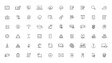 Eğitim ve öğrenme çizgisi simgeleri ayarlandı. Eğitim, Okul, Düzenlenebilir vuruş simgeleri öğrenmek