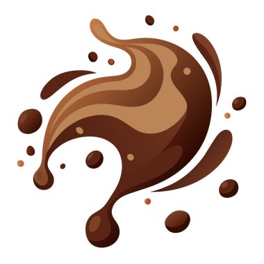 Çikolata küçük damlalar ve kıvrımlı akıntılarla sıçrar.