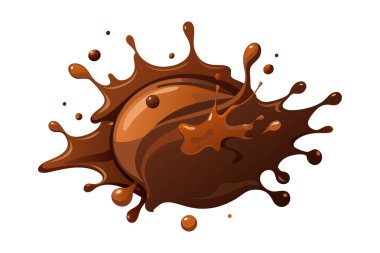 Çikolata küçük damlalar ve kıvrımlı akıntılarla sıçrar.