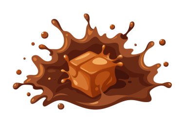 Çikolata küçük damlalar ve kıvrımlı akıntılarla sıçrar.