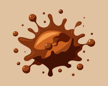 Çikolata küçük damlalar ve kıvrımlı akıntılarla sıçrar.