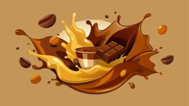 Erimiş siyah çikolata damlaları, sıcak kahve ve süt karışımı.