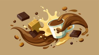 Erimiş siyah çikolata damlaları, sıcak kahve ve süt karışımı.