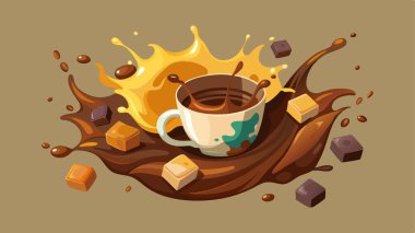 Erimiş siyah çikolata damlaları, sıcak kahve ve süt karışımı.