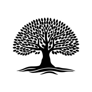 Majestic Tree Silhouette with Intricate Branches and Leaves clipart