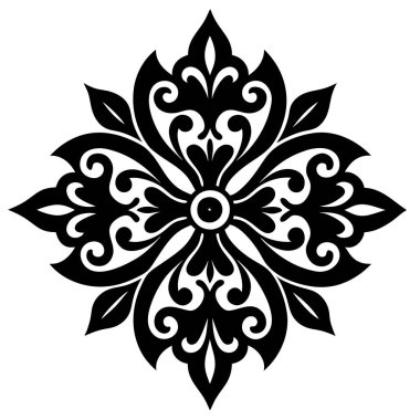 Klasik Süslü Çiçek Vektörü Dekoratif Ahşap Oyma Deseni Sanat Çizimi Tasarımı