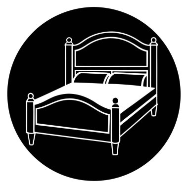 Yatak Simgesi Vektör Tasarımı Ev Dekorasyonu veya Mobilyası için Minimalist Yatak Silüeti Çizimi