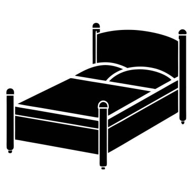 Yatak Simgesi Vektör Tasarımı Ev Dekorasyonu veya Mobilyası için Minimalist Yatak Silüeti Çizimi