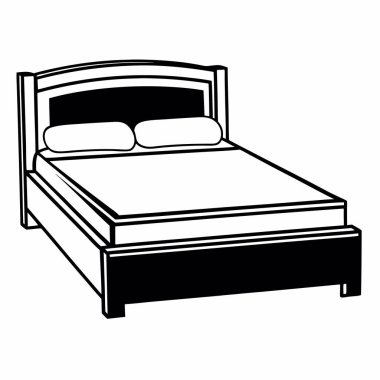 Yatak Simgesi Vektör Tasarımı Ev Dekorasyonu veya Mobilyası için Minimalist Yatak Silüeti Çizimi