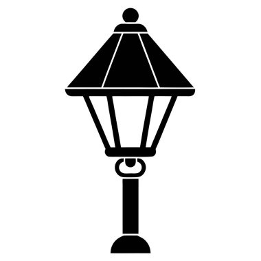 Klasik Sokak Lambası Vektör Sanat Tasarımı 'nın Basit Siyah ve Beyaz İllüstrasyonu